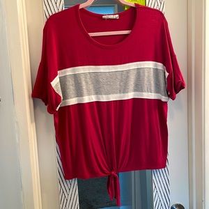 Pink stripped blouse with bottom tie!